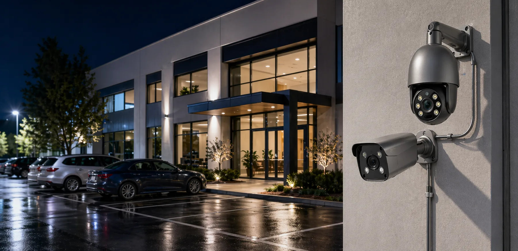 QuarkView night vision security camera surveillance for parking lots and building entrances