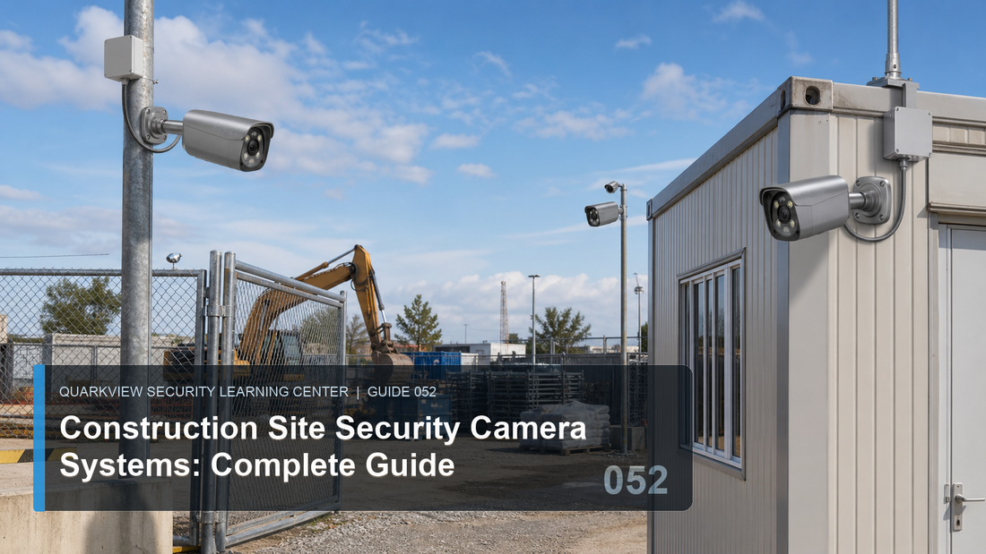 QuarkView construction site security camera system covering entrance equipment and site office