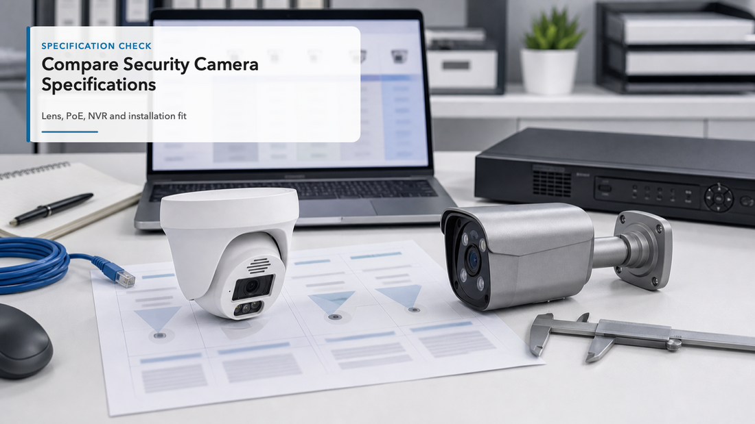 QuarkView security camera specifications comparison workspace with dome and bullet camera samples
