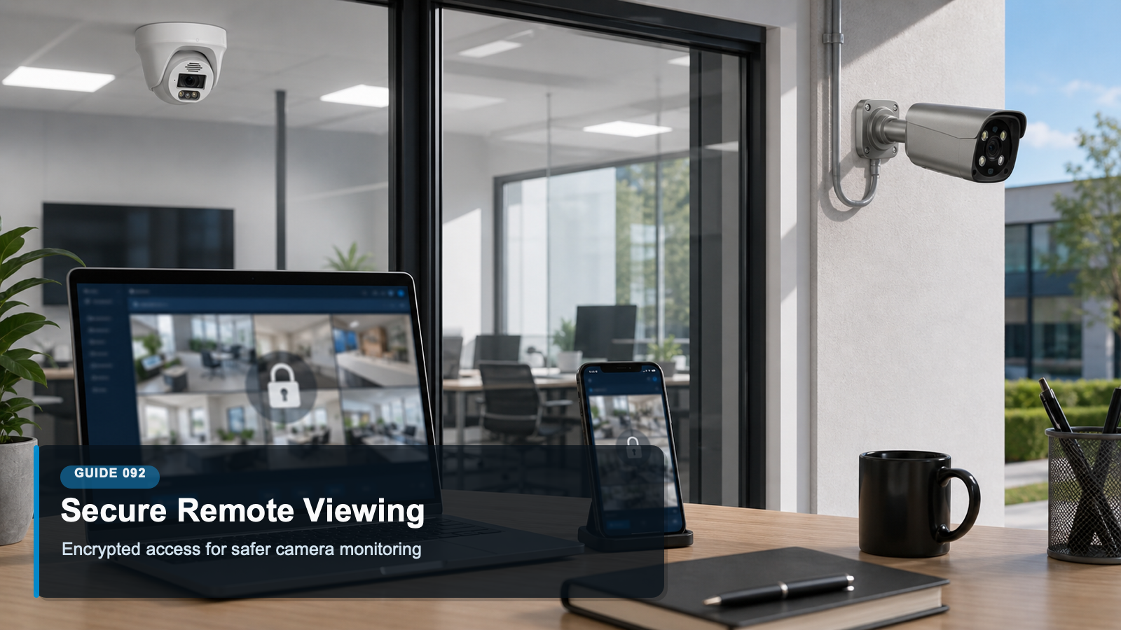 QuarkView secure remote viewing setup for security camera systems with protected mobile and NVR access