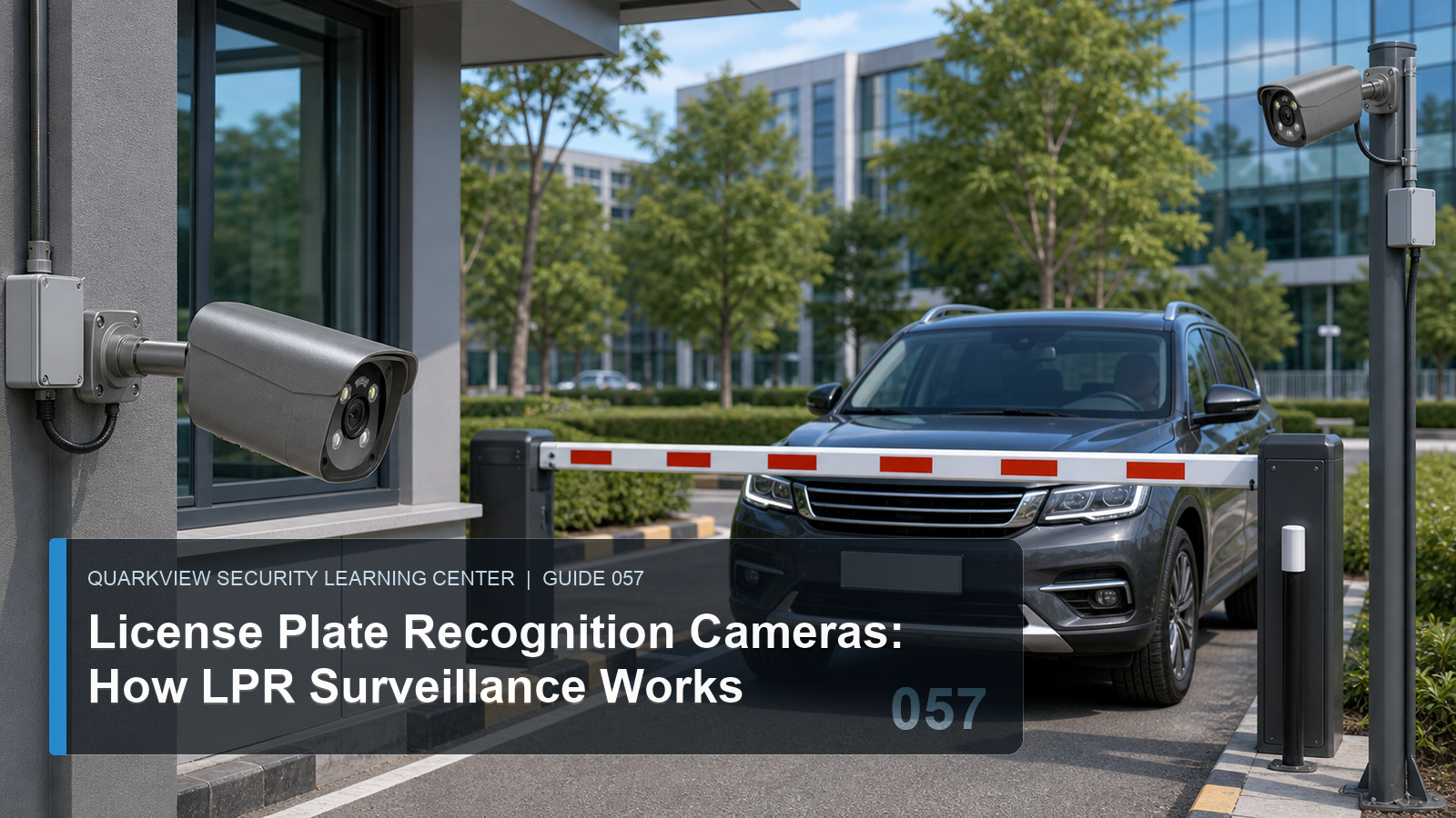 QuarkView license plate recognition camera setup at a gated parking entrance