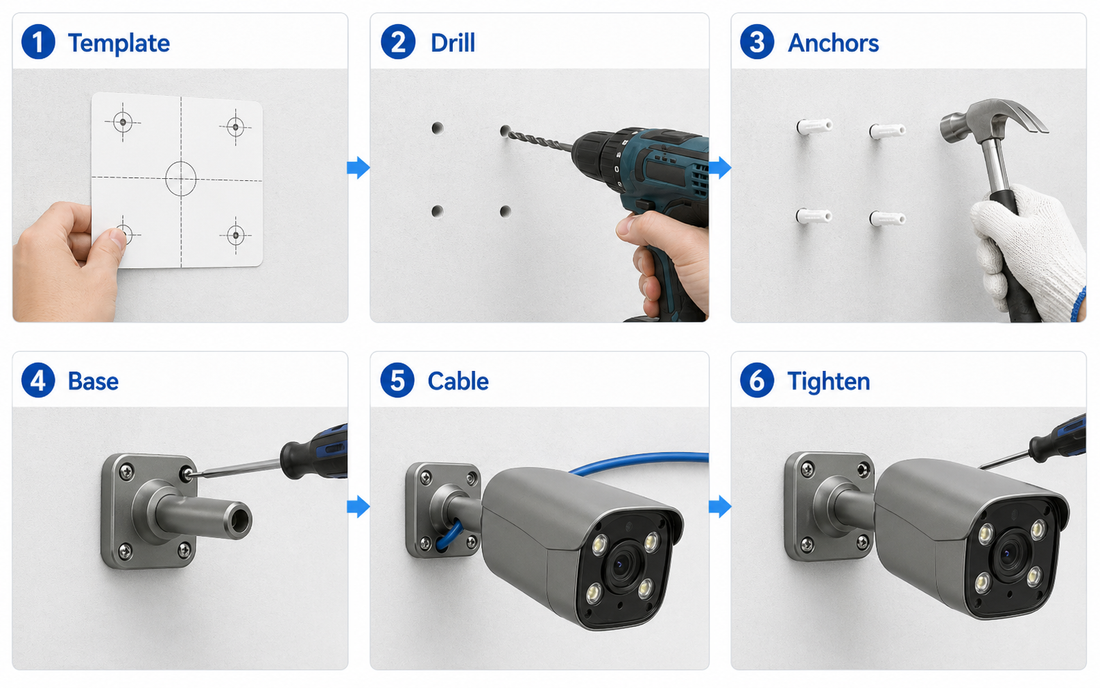 QuarkView outdoor bullet security camera installation steps for wall mounting and cabling