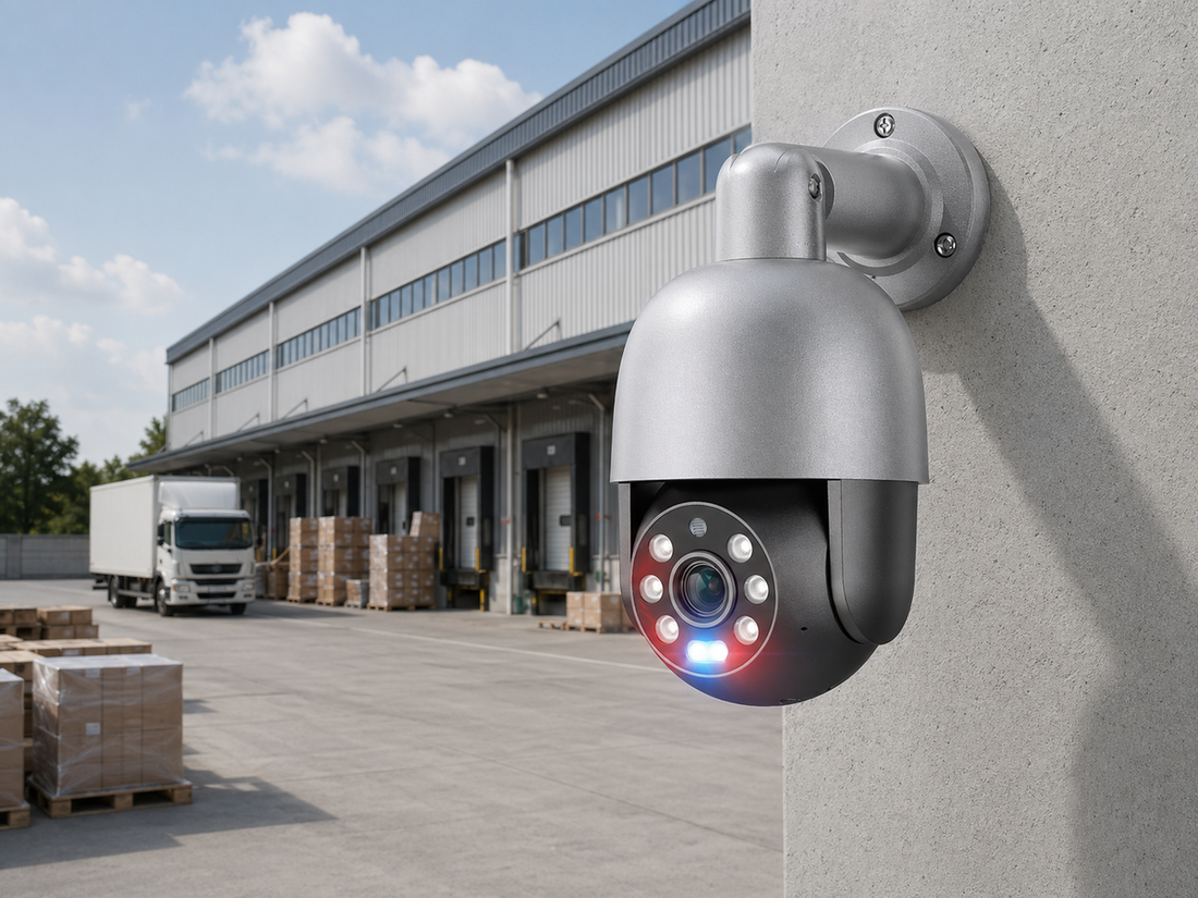 QuarkView PTZ security camera overlooking a yard for flexible surveillance coverage