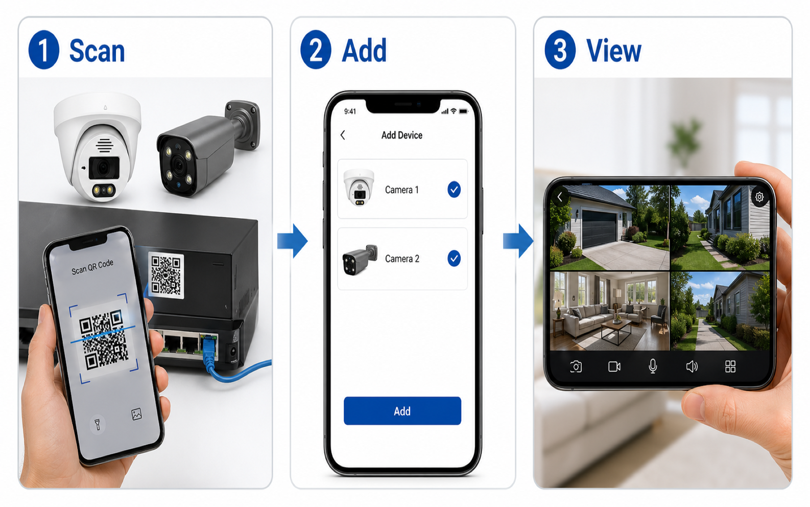 QuarkView remote viewing setup for NVR and IP security camera surveillance systems