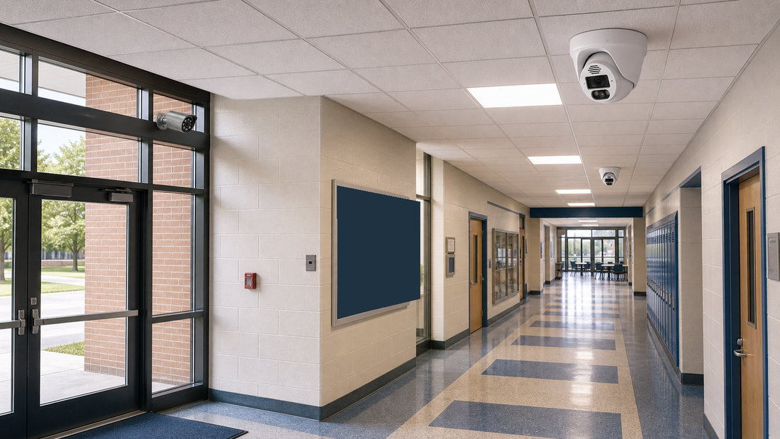 QuarkView school security camera surveillance planning for entrances, hallways, and campus safety