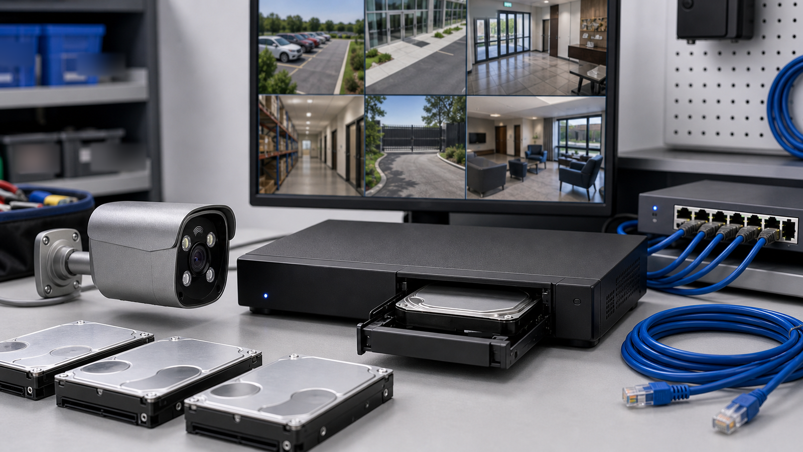 QuarkView NVR hard drive storage planning for multi-camera surveillance recording capacity