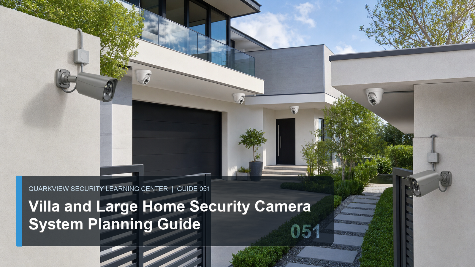QuarkView villa security camera system planning with PoE bullet and turret cameras