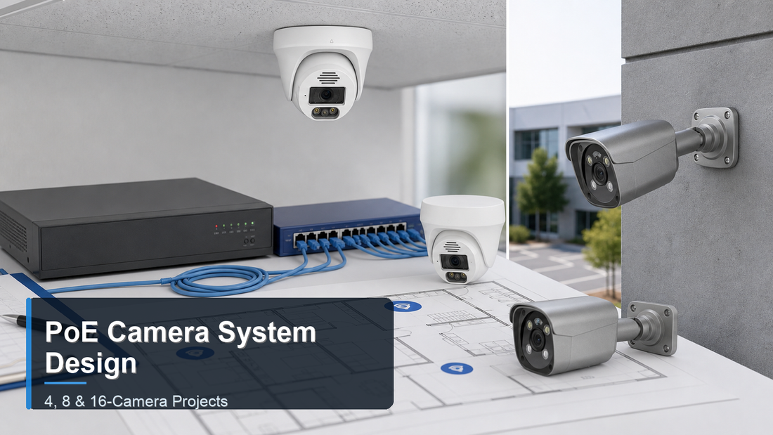 QuarkView PoE camera system design planning for 4 camera 8 camera and 16 camera projects