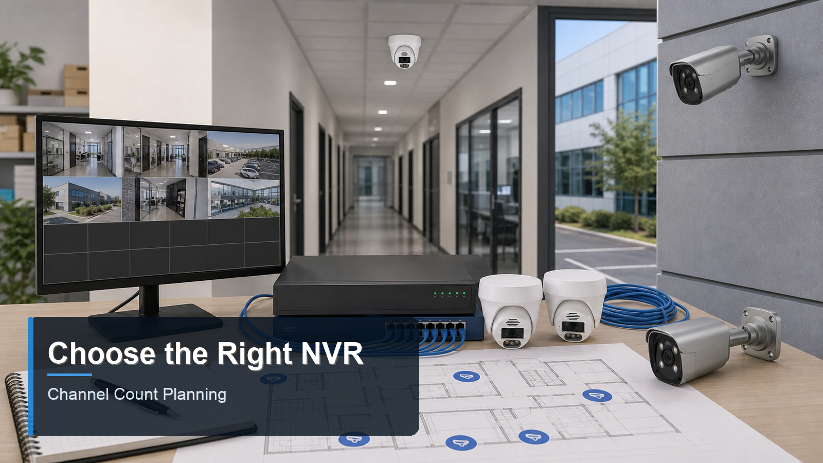 QuarkView NVR channel count planning with recorder PoE switch and security cameras