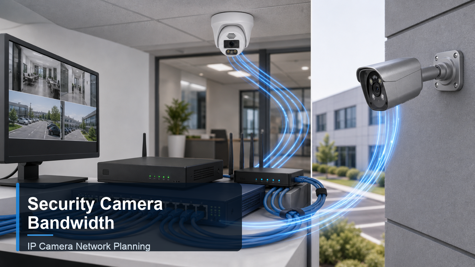 QuarkView security camera bandwidth planning with PoE switch NVR and IP camera network