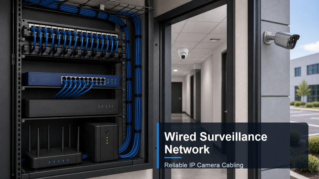 QuarkView reliable wired surveillance network with patch panel PoE switch NVR and cameras