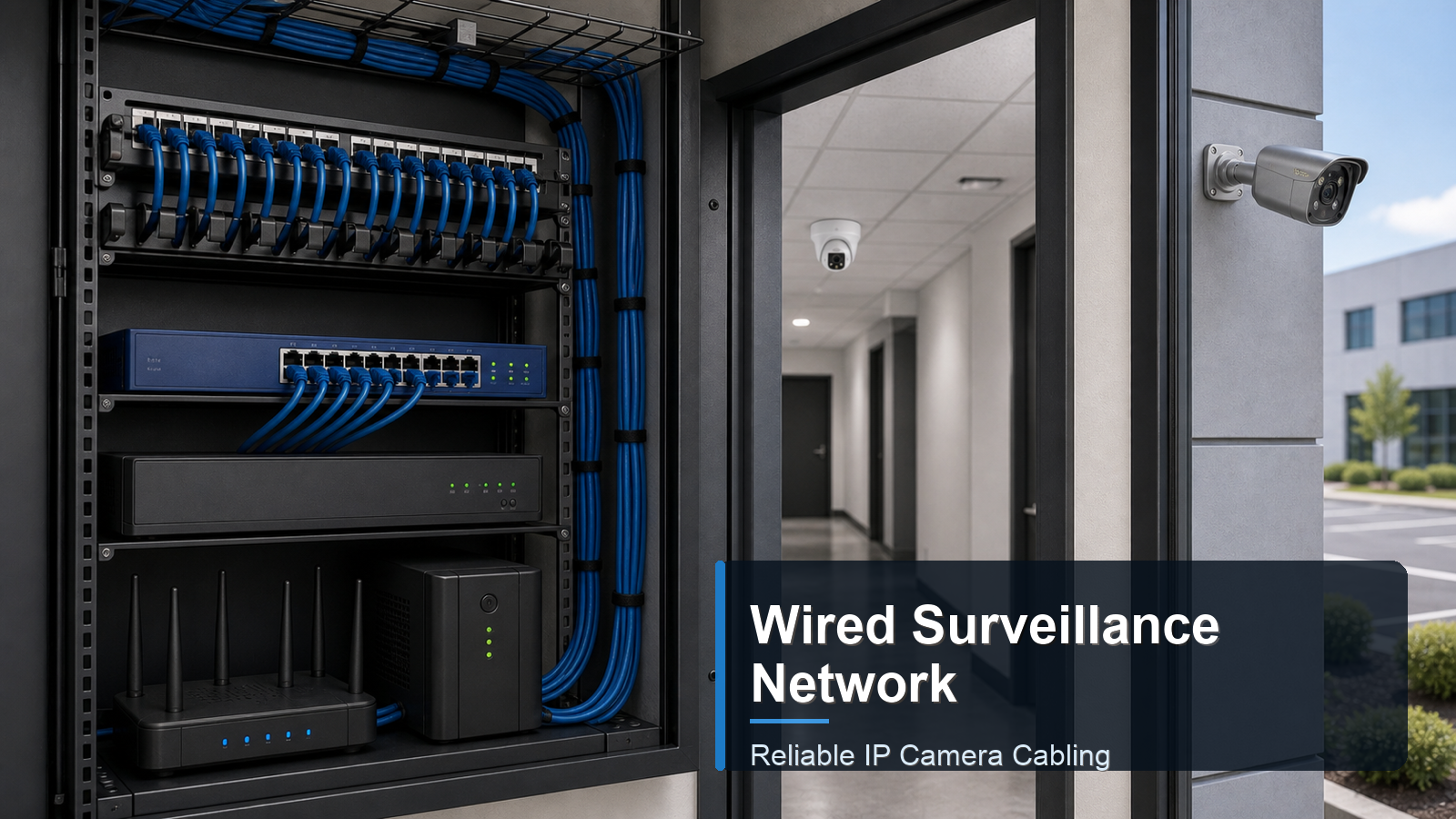 QuarkView reliable wired surveillance network with patch panel PoE switch NVR and cameras
