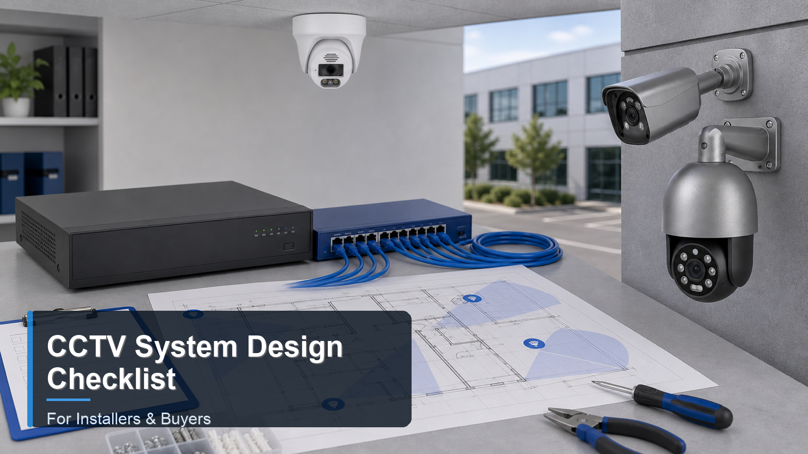 QuarkView CCTV system design checklist for installers and buyers with NVR PoE switch and cameras