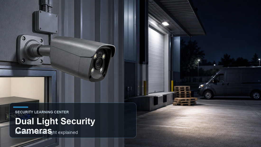 QuarkView dual light security camera using infrared and white light at a loading dock