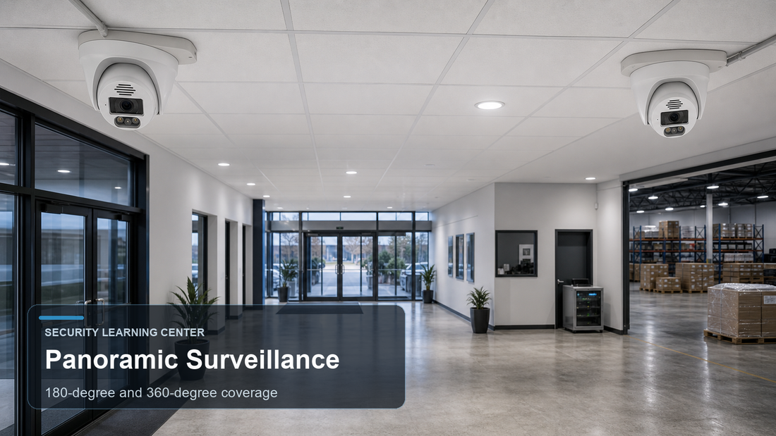 QuarkView panoramic surveillance planning for broad retail or warehouse coverage