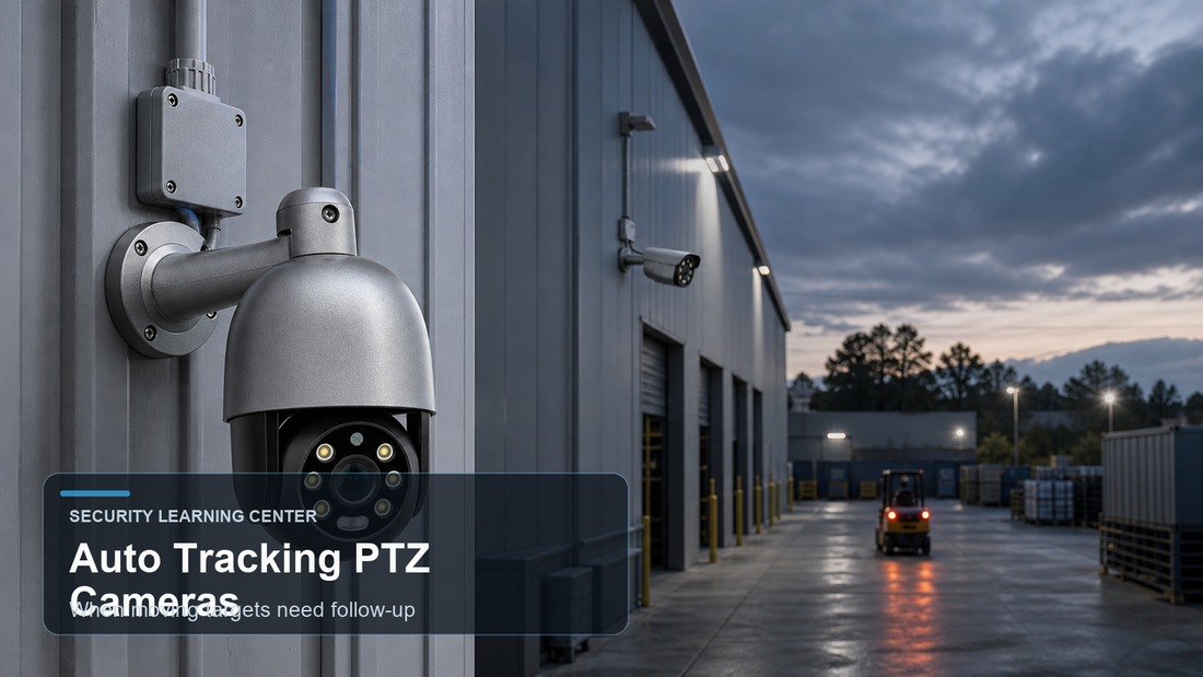 QuarkView auto tracking PTZ camera overlooking a warehouse loading yard