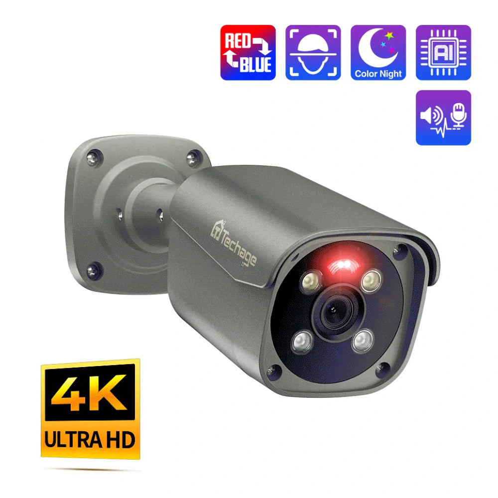 4K 8MP Security PoE IP Camera with Red and Blue Light