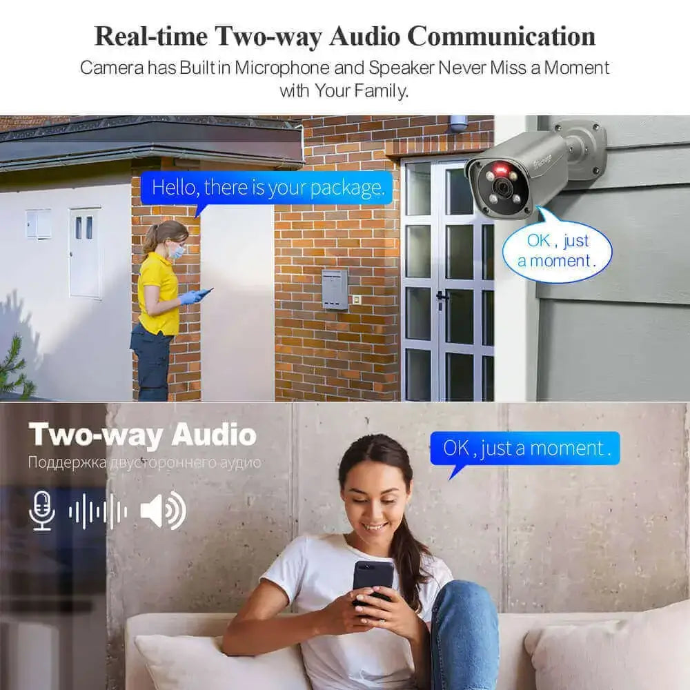 8MP PoE Outdoor Camera with Flashing Alarm Light - 8PCS