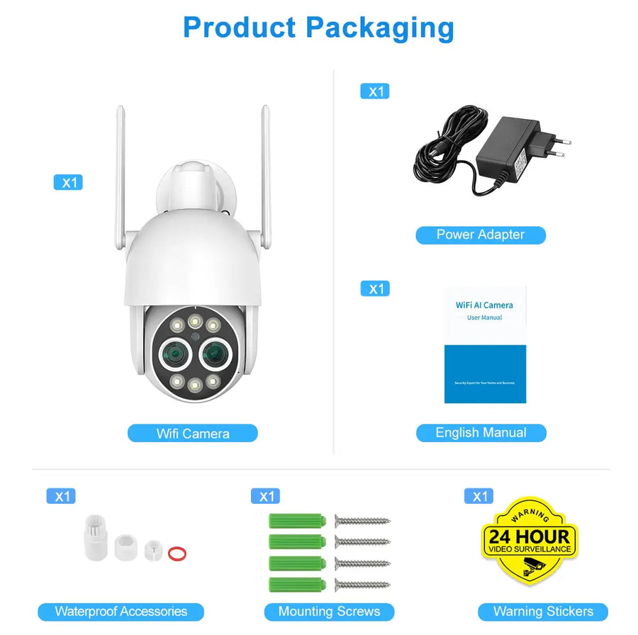 8X WiFi PTZ Security Camera Dual-Lens Auto Tracking