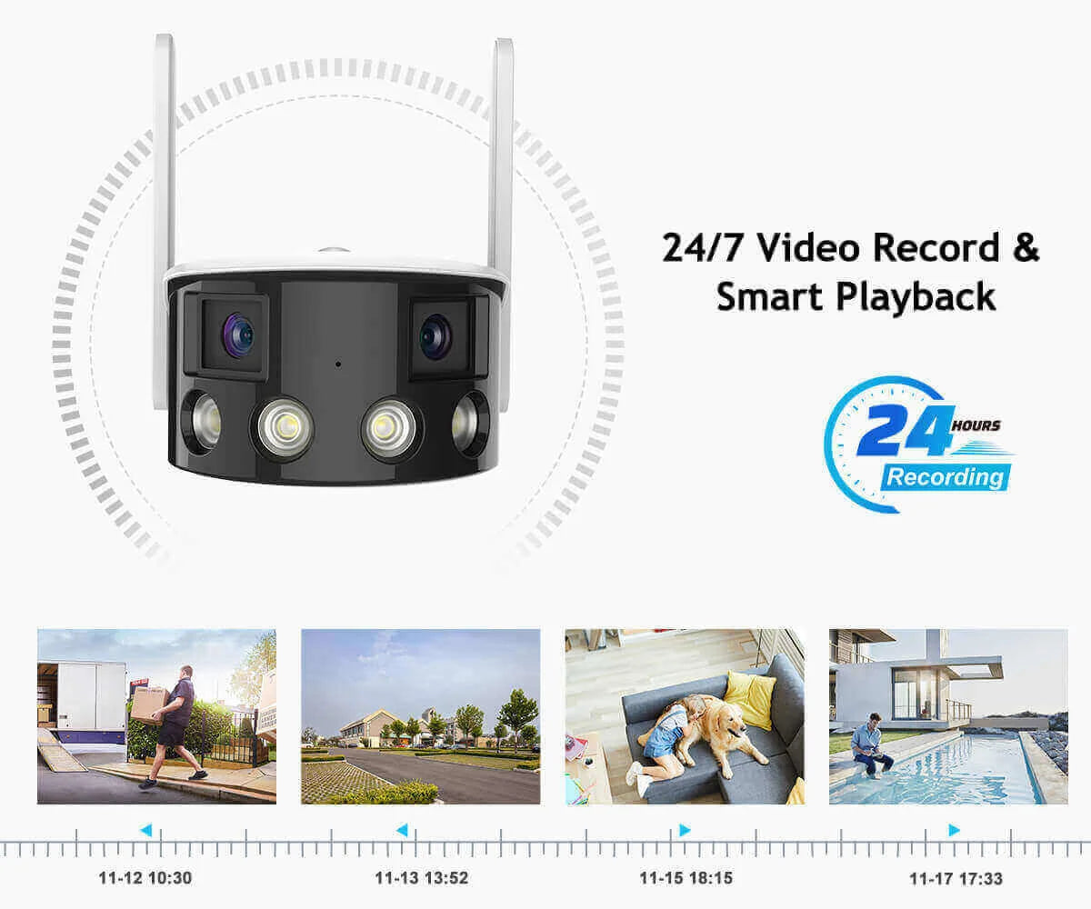 4MP Dual Lens WiFi IP Camera 180° Wide Angle with Color Night Vision